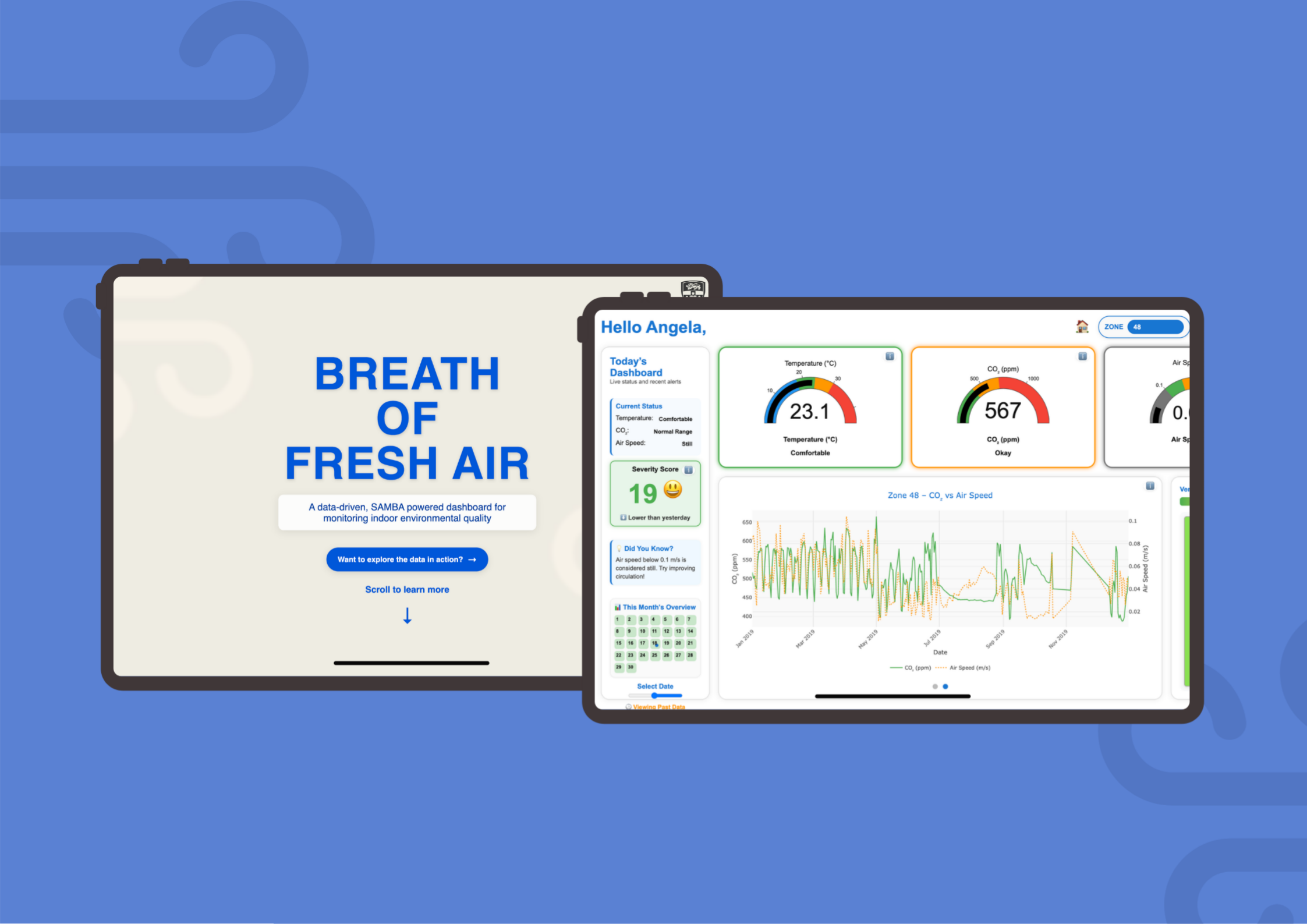 Breath of Fresh Air dashboard mockup